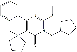 3-(cyclopentylmethyl)-2-(methylsulfanyl)-5,6-dihydrospiro(benzo[h]quinazoline-5,1'-cyclopentane)-4(3H)-one Struktur