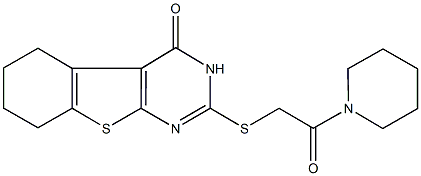 2-{[2-oxo-2-(1-piperidinyl)ethyl]sulfanyl}-5,6,7,8-tetrahydro[1]benzothieno[2,3-d]pyrimidin-4(3H)-one Struktur