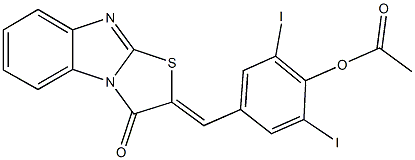 2,6-diiodo-4-[(3-oxo[1,3]thiazolo[3,2-a]benzimidazol-2(3H)-ylidene)methyl]phenyl acetate Struktur