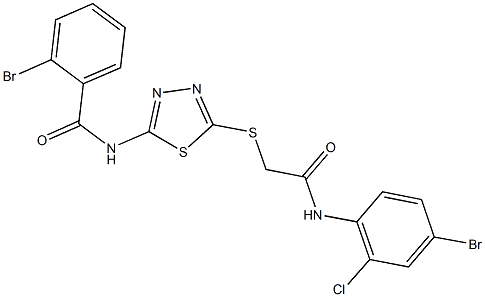 2-bromo-N-(5-{[2-(4-bromo-2-chloroanilino)-2-oxoethyl]sulfanyl}-1,3,4-thiadiazol-2-yl)benzamide Struktur