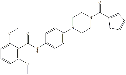 2,6-dimethoxy-N-{4-[4-(2-thienylcarbonyl)-1-piperazinyl]phenyl}benzamide Struktur