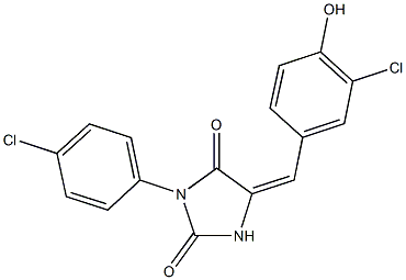 5-(3-chloro-4-hydroxybenzylidene)-3-(4-chlorophenyl)-2,4-imidazolidinedione Struktur