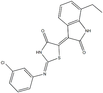 3-{2-[(3-chlorophenyl)imino]-4-oxo-1,3-thiazolidin-5-ylidene}-7-ethyl-1,3-dihydro-2H-indol-2-one Struktur