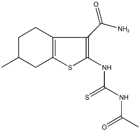 2-{[(acetylamino)carbothioyl]amino}-6-methyl-4,5,6,7-tetrahydro-1-benzothiophene-3-carboxamide Struktur