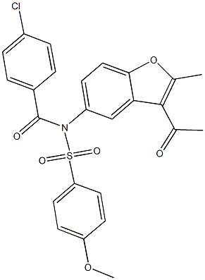 N-(3-acetyl-2-methyl-1-benzofuran-5-yl)-N-(4-chlorobenzoyl)-4-methoxybenzenesulfonamide Struktur