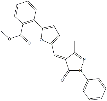 methyl 2-{5-[(3-methyl-5-oxo-1-phenyl-1,5-dihydro-4H-pyrazol-4-ylidene)methyl]-2-furyl}benzoate Struktur