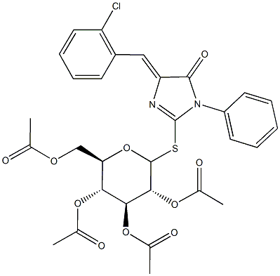 4-(2-chlorobenzylidene)-5-oxo-1-phenyl-4,5-dihydro-1H-imidazol-2-yl 2,3,4,6-tetra-O-acetyl-1-thiohexopyranoside Struktur