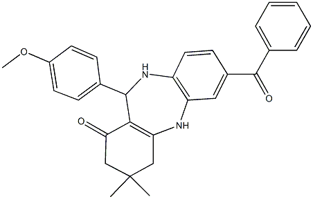 7-benzoyl-11-(4-methoxyphenyl)-3,3-dimethyl-2,3,4,5,10,11-hexahydro-1H-dibenzo[b,e][1,4]diazepin-1-one Struktur