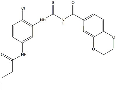 N-[4-chloro-3-({[(2,3-dihydro-1,4-benzodioxin-6-ylcarbonyl)amino]carbothioyl}amino)phenyl]butanamide Struktur