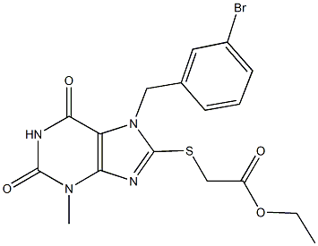 ethyl {[7-(3-bromobenzyl)-3-methyl-2,6-dioxo-2,3,6,7-tetrahydro-1H-purin-8-yl]sulfanyl}acetate Struktur