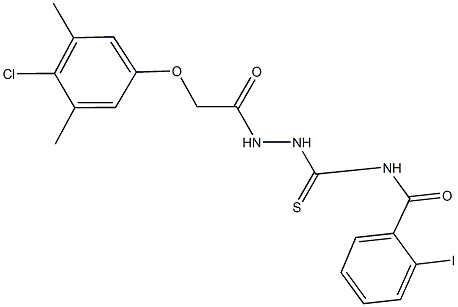 N-({2-[(4-chloro-3,5-dimethylphenoxy)acetyl]hydrazino}carbothioyl)-2-iodobenzamide Struktur