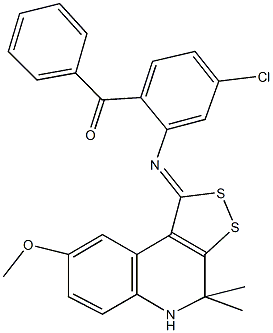 {4-chloro-2-[(8-methoxy-4,4-dimethyl-4,5-dihydro-1H-[1,2]dithiolo[3,4-c]quinolin-1-ylidene)amino]phenyl}(phenyl)methanone Struktur