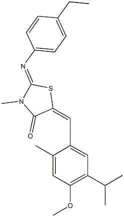 2-[(4-ethylphenyl)imino]-5-(5-isopropyl-4-methoxy-2-methylbenzylidene)-3-methyl-1,3-thiazolidin-4-one Struktur