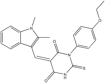 5-[(1,2-dimethyl-1H-indol-3-yl)methylene]-1-(4-ethoxyphenyl)-2-thioxodihydro-4,6(1H,5H)-pyrimidinedione Struktur