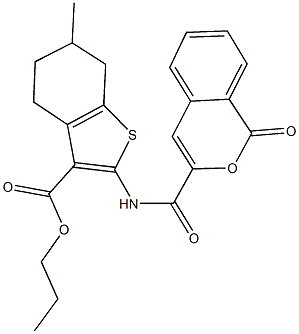 propyl 6-methyl-2-{[(1-oxo-1H-isochromen-3-yl)carbonyl]amino}-4,5,6,7-tetrahydro-1-benzothiophene-3-carboxylate Struktur