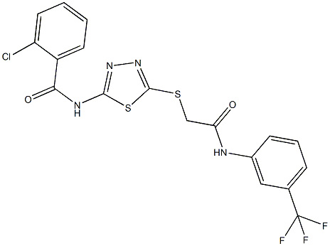 2-chloro-N-[5-({2-oxo-2-[3-(trifluoromethyl)anilino]ethyl}sulfanyl)-1,3,4-thiadiazol-2-yl]benzamide Struktur