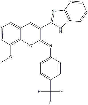 N-[3-(1H-benzimidazol-2-yl)-8-methoxy-2H-chromen-2-ylidene]-N-[4-(trifluoromethyl)phenyl]amine Struktur