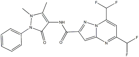 5,7-bis(difluoromethyl)-N-(1,5-dimethyl-3-oxo-2-phenyl-2,3-dihydro-1H-pyrazol-4-yl)pyrazolo[1,5-a]pyrimidine-2-carboxamide Struktur