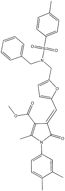 methyl 4-{[5-({benzyl[(4-methylphenyl)sulfonyl]amino}methyl)-2-furyl]methylene}-1-(3,4-dimethylphenyl)-2-methyl-5-oxo-4,5-dihydro-1H-pyrrole-3-carboxylate Struktur