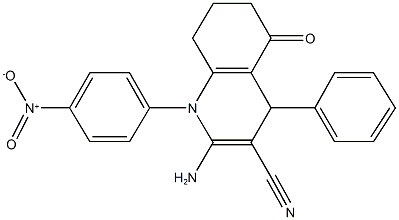 2-amino-1-{4-nitrophenyl}-5-oxo-4-phenyl-1,4,5,6,7,8-hexahydro-3-quinolinecarbonitrile Struktur