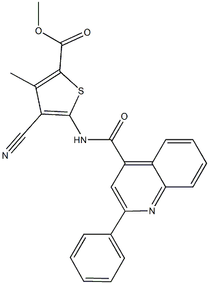 methyl 4-cyano-3-methyl-5-{[(2-phenyl-4-quinolinyl)carbonyl]amino}-2-thiophenecarboxylate Struktur