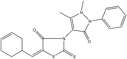 5-(3-cyclohexen-1-ylmethylene)-3-(1,5-dimethyl-3-oxo-2-phenyl-2,3-dihydro-1H-pyrazol-4-yl)-2-thioxo-1,3-thiazolidin-4-one Struktur