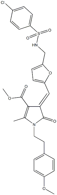 methyl 4-{[5-({[(4-chlorophenyl)sulfonyl]amino}methyl)-2-furyl]methylene}-1-[2-(4-methoxyphenyl)ethyl]-2-methyl-5-oxo-4,5-dihydro-1H-pyrrole-3-carboxylate Struktur