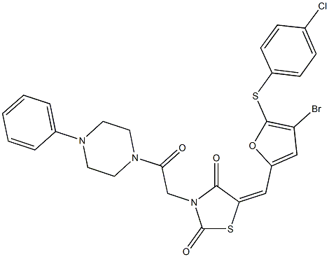 5-({4-bromo-5-[(4-chlorophenyl)sulfanyl]-2-furyl}methylene)-3-[2-oxo-2-(4-phenylpiperazin-1-yl)ethyl]-1,3-thiazolidine-2,4-dione Struktur