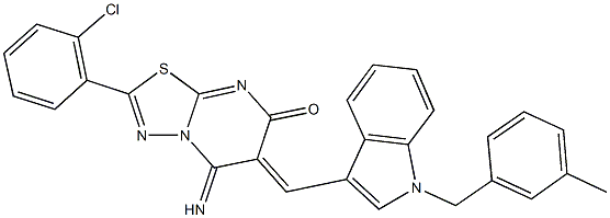 2-(2-chlorophenyl)-5-imino-6-{[1-(3-methylbenzyl)-1H-indol-3-yl]methylene}-5,6-dihydro-7H-[1,3,4]thiadiazolo[3,2-a]pyrimidin-7-one Struktur