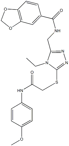 N-[(4-ethyl-5-{[2-(4-methoxyanilino)-2-oxoethyl]sulfanyl}-4H-1,2,4-triazol-3-yl)methyl]-1,3-benzodioxole-5-carboxamide Struktur