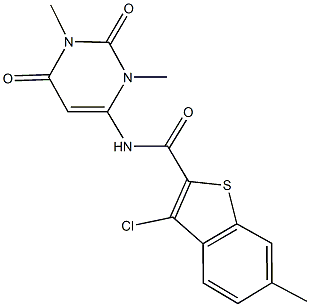 3-chloro-N-(1,3-dimethyl-2,6-dioxo-1,2,3,6-tetrahydro-4-pyrimidinyl)-6-methyl-1-benzothiophene-2-carboxamide Struktur