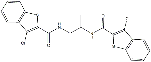 3-chloro-N-(2-{[(3-chloro-1-benzothien-2-yl)carbonyl]amino}-1-methylethyl)-1-benzothiophene-2-carboxamide Struktur