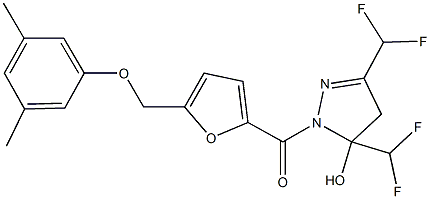 3,5-bis(difluoromethyl)-1-{5-[(3,5-dimethylphenoxy)methyl]-2-furoyl}-4,5-dihydro-1H-pyrazol-5-ol Struktur