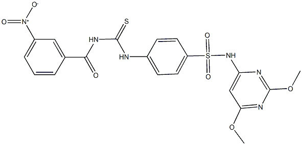 N-(2,6-dimethoxy-4-pyrimidinyl)-4-{[({3-nitrobenzoyl}amino)carbothioyl]amino}benzenesulfonamide Struktur