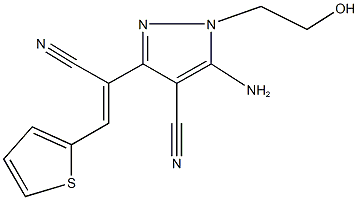 5-amino-3-[1-cyano-2-(2-thienyl)vinyl]-1-(2-hydroxyethyl)-1H-pyrazole-4-carbonitrile Struktur