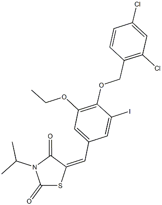 5-{4-[(2,4-dichlorobenzyl)oxy]-3-ethoxy-5-iodobenzylidene}-3-isopropyl-1,3-thiazolidine-2,4-dione Struktur