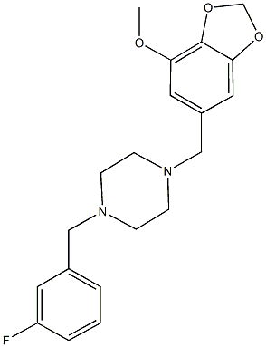 6-{[4-(3-fluorobenzyl)-1-piperazinyl]methyl}-1,3-benzodioxol-4-yl methyl ether Struktur