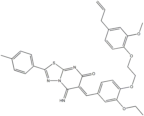 6-{4-[2-(4-allyl-2-methoxyphenoxy)ethoxy]-3-ethoxybenzylidene}-5-imino-2-(4-methylphenyl)-5,6-dihydro-7H-[1,3,4]thiadiazolo[3,2-a]pyrimidin-7-one Struktur