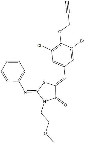 5-[3-bromo-5-chloro-4-(2-propynyloxy)benzylidene]-3-(2-methoxyethyl)-2-(phenylimino)-1,3-thiazolidin-4-one Struktur