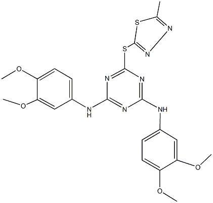 N~2~,N~4~-bis(3,4-dimethoxyphenyl)-6-[(5-methyl-1,3,4-thiadiazol-2-yl)sulfanyl]-1,3,5-triazine-2,4-diamine Struktur