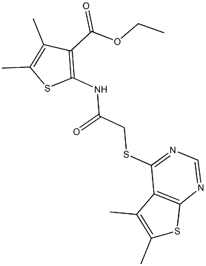 ethyl 2-({[(5,6-dimethylthieno[2,3-d]pyrimidin-4-yl)sulfanyl]acetyl}amino)-4,5-dimethyl-3-thiophenecarboxylate Struktur