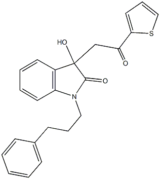 3-hydroxy-3-[2-oxo-2-(2-thienyl)ethyl]-1-(3-phenylpropyl)-1,3-dihydro-2H-indol-2-one Struktur