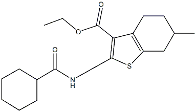 ethyl 2-[(cyclohexylcarbonyl)amino]-6-methyl-4,5,6,7-tetrahydro-1-benzothiophene-3-carboxylate Struktur