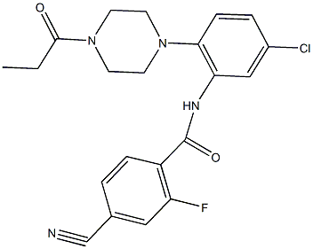 N-[5-chloro-2-(4-propionyl-1-piperazinyl)phenyl]-4-cyano-2-fluorobenzamide Struktur