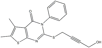 2-[(4-hydroxy-2-butynyl)sulfanyl]-5,6-dimethyl-3-phenylthieno[2,3-d]pyrimidin-4(3H)-one Struktur