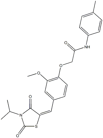 2-{4-[(3-isopropyl-2,4-dioxo-1,3-thiazolidin-5-ylidene)methyl]-2-methoxyphenoxy}-N-(4-methylphenyl)acetamide Struktur