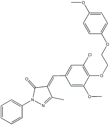 4-{3-chloro-5-methoxy-4-[2-(4-methoxyphenoxy)ethoxy]benzylidene}-5-methyl-2-phenyl-2,4-dihydro-3H-pyrazol-3-one Struktur