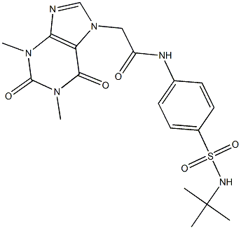 N-{4-[(tert-butylamino)sulfonyl]phenyl}-2-(1,3-dimethyl-2,6-dioxo-1,2,3,6-tetrahydro-7H-purin-7-yl)acetamide Struktur