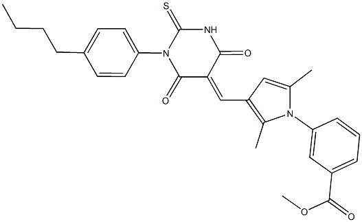 methyl 3-{3-[(1-(4-butylphenyl)-4,6-dioxo-2-thioxotetrahydro-5(2H)-pyrimidinylidene)methyl]-2,5-dimethyl-1H-pyrrol-1-yl}benzoate Struktur