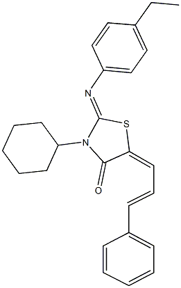 3-cyclohexyl-2-[(4-ethylphenyl)imino]-5-(3-phenyl-2-propenylidene)-1,3-thiazolidin-4-one Struktur